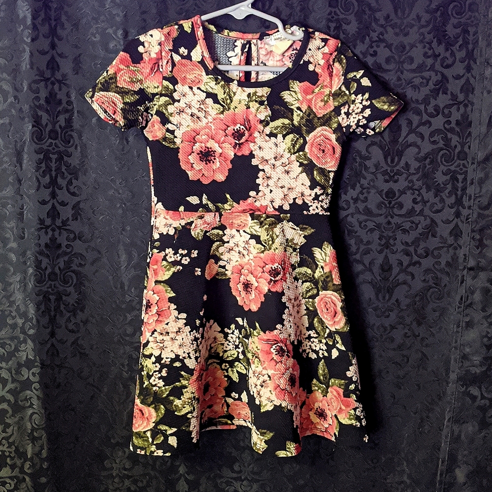 Bana Lemon Kids Black and Roses Dress Size 2-3